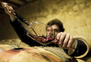 Ricardo Penalba prepares to taste a wine at Penalba's winery in Aranda de Duero, northern Spain