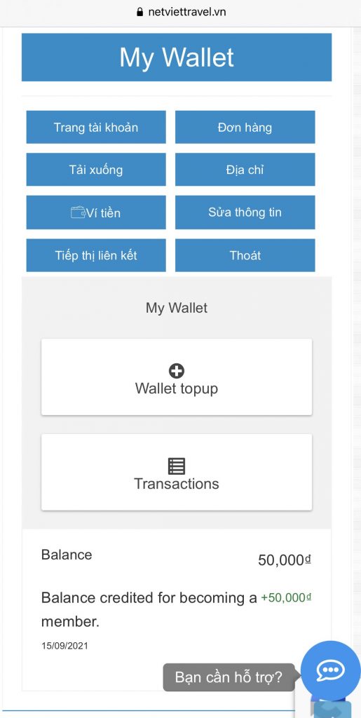 Hướng dẫn nạp tiền vào Ví tiền trên website của Netviet Travel